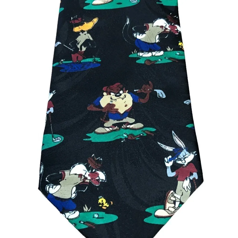 Looney Tunes Mania Vintage '90s Golf Necktie Many Characters Tie Golfing EUC